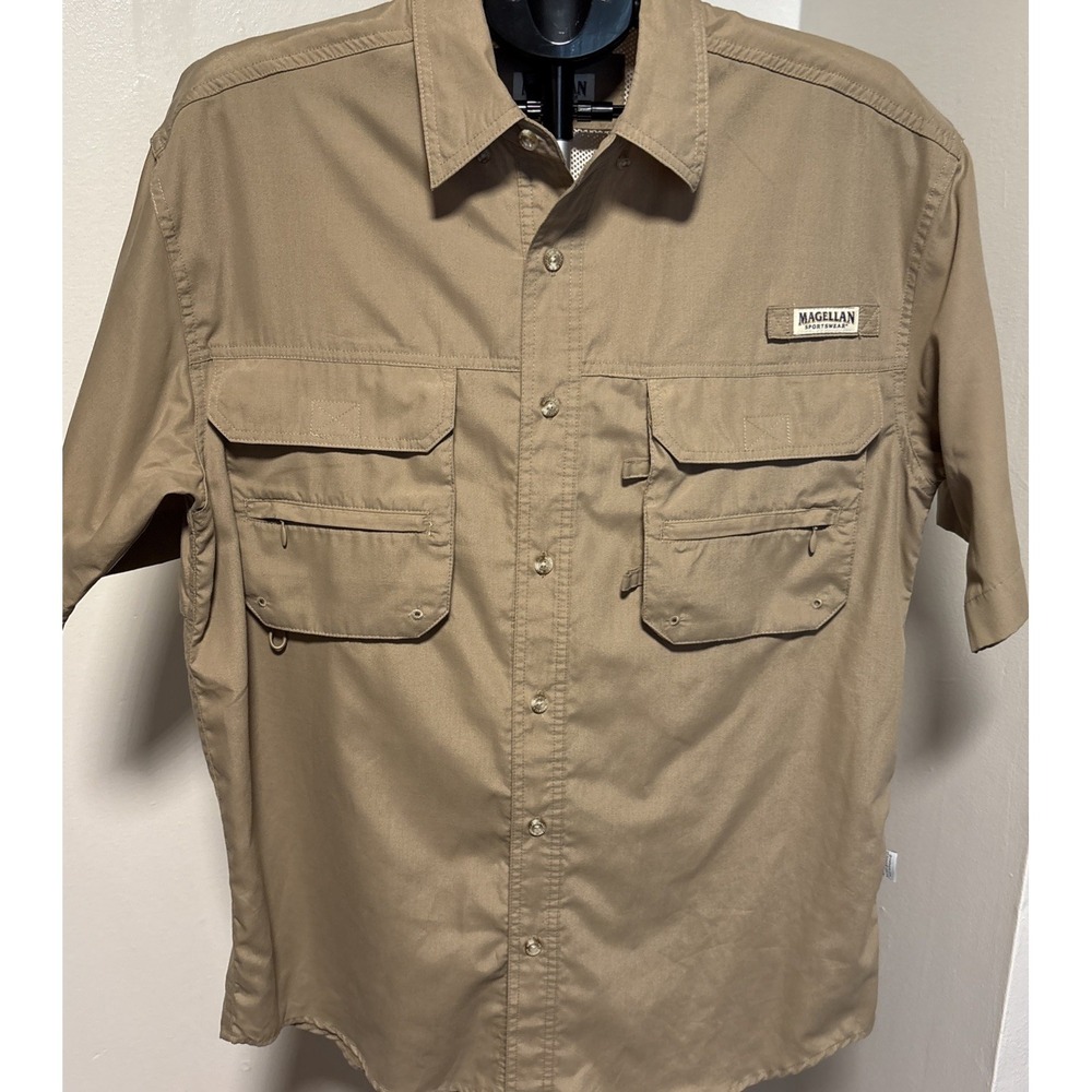 Magellan Shirt Mens Medium Beige Fish Gear Mag Chill Angler Fit Vented Cool